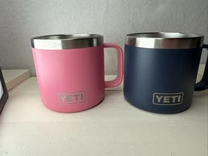 2 YETI Rambler 14 OZ Mug  Pink R14 and Blue **NO LID** - Picture 1 of 5