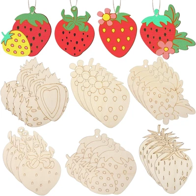 24 Set Strawberry Birthday Party Wood Crafts Kit, Color Your Own Fruit Kit Unfin - Image 1 of 4