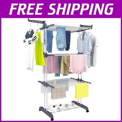 Estante de secado de ropa de acero gris con ruedas móviles Foto 1 de 4