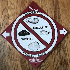 Vintage New Jersey NJ Environmental Condemned Closed Shellfish Area Plastikschild - Bild 1 von 3