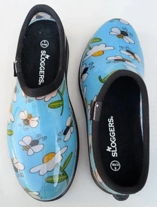 SLOGGERS Women's Sz 9 EU Garden Yard Water Rain Shoes Clogs Bees & Flower Design - Picture 1 of 12