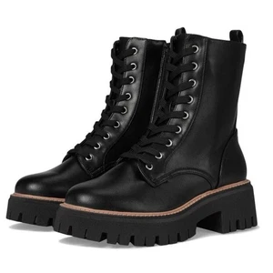 Dolce Vita Size 11 Glisten Black Faux Leather Lace Up Lug Sole Combat Boots NEW - Picture 1 of 14