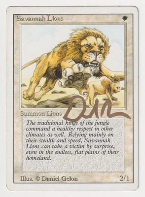 Miscut Gold Signed Savannah Lions MP Revised Artist Daniel Gelon 1994 MTG Magic! - Image 1 of 2