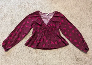 Universal Thread Floral Peplum Top Sz M Baby Doll Fairy Grunge Linen Tie Front - Picture 1 of 8
