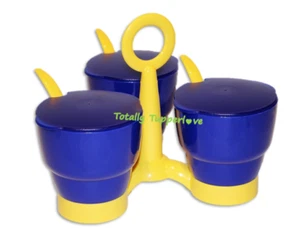 Juego de tazones caddy para servir Tupperware flor/esenciales sellos cucharas azul amarillo - Imagen 1 de 3