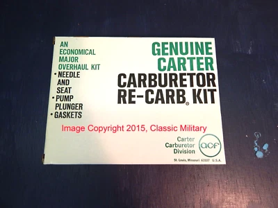 Carter WO Carburetor Rebuild Kit. NOS Original Carter Brand Kit. Willys L134. - Imagen 1 de 4