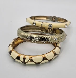 LOT of 3 Gold Tone Ivory Cream Beige Cuff Hinged Bangle Bracelet Premier Designs - Picture 1 of 16