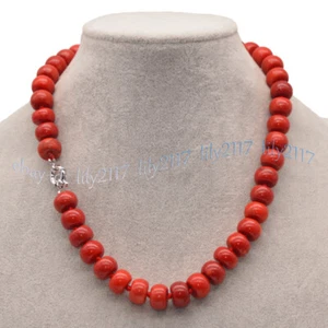 Genuine Natural Red Coral Irregular Rondelle Gemstone Beads Necklace 14-48 inch - Picture 1 of 20