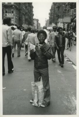 Happy Boy in Busy Street Chris Mackey Photo 1970's - Photo 1/2