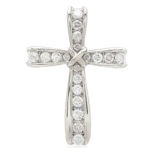 0.25CT Real Diamond Round 10k Solid Gold Cross Religious Charm Pendant White - Picture 1 of 3