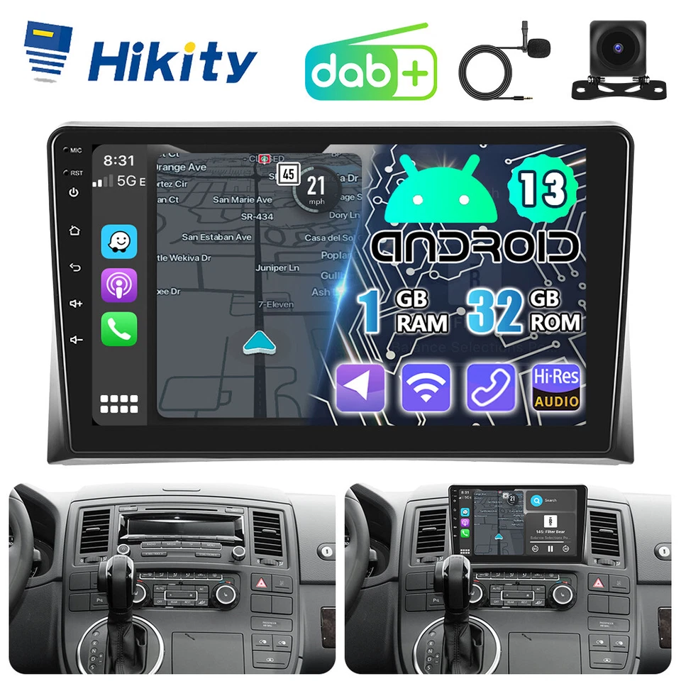 DAB+ CarPlay Android13 Autoradio GPS Navi RDS BT Für VW T5 Transporter Multivan - Bild 1 von 4