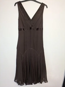 Ted Baker Dress Size 3 UK 12 Brown 100% Silk Sleeveless Lined Fit & Flare Midi - Picture 1 of 12