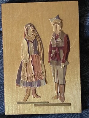 Arte popular polaco tallado en madera colgante de pared pareja 6x4 fibra Kujawiacy Polonia Foto 1 de 4