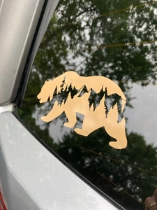 Mountain Bear Decal (Gold) - Outdoor Nature Sticker Window Bumper Laptop Wall - Picture 1 of 4