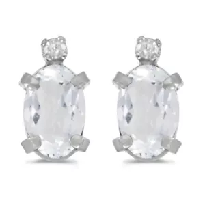 14k White Gold Oval White Topaz And Diamond Earrings - Picture 1 of 2