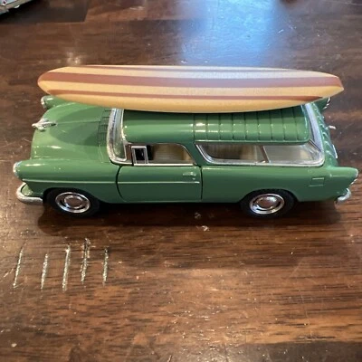 Kinsmart 1955 Chevy Nomad Green 1:40 Die Cast Pull Back Action Car w/ Surfboard - Image 1 of 4