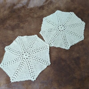 Pair of Matching Vintage Beige Doily Doilies Crocheted 9 Inches Octogon - Picture 1 of 3