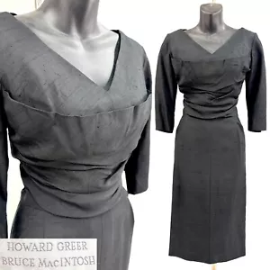 Vintage 50s Wiggle Dress Designer Howard Greer Bruce Macintosh Black Silk 40s XS - Picture 1 of 10