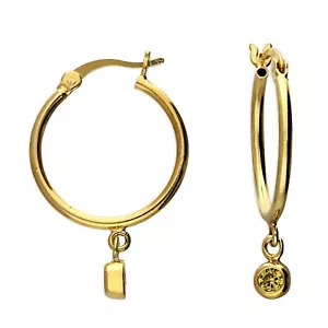 9ct Yellow Gold on Silver Citrine Hoop Dropper Earrings - November Birthstone - Picture 1 of 6
