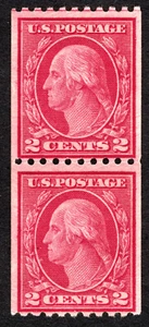 US 1916 2¢ Washington Horiz. Coil Stamp Pair #487 T2 MH CV $30 - Picture 1 of 2