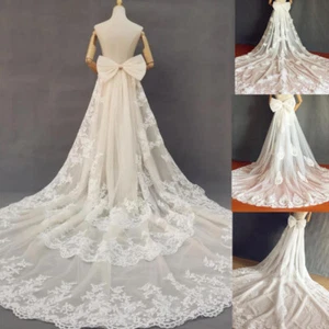 Detachable Chapel Train with Big Bow For Wedding Dresses Lace Tulle White Ivory - Picture 1 of 13