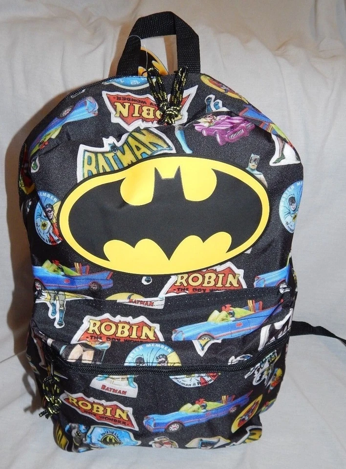 Backpack Batman & Robin School Book Bag Vintage Black NEW Purse Tote Batmobile - Image 1 of 4