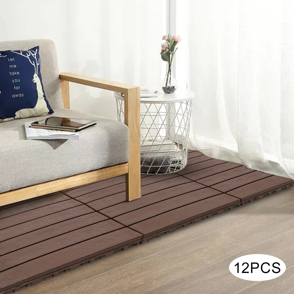 Paquete de 12 azulejos de cubierta entrelazados baldosas de piso de balcón 30*30 cm/12*12 pulgadas antideslizantes Foto 1 de 4