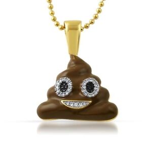 Gold Brown Poop Emoji Pendant With Chain Set