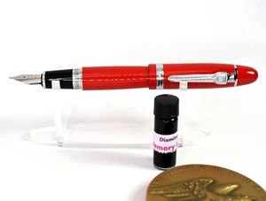 PENNA STILOGRAFICA VERA ROSSA JINHAO ELITE X159 CORPO LARGO ACCIAIO, PENNINO MEDIO E INCHIOSTRO - Foto 1 di 3