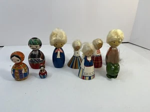 Vintage Russian wooden folk art dolls by Salvo 9 Dolls Used - Picture 1 of 14