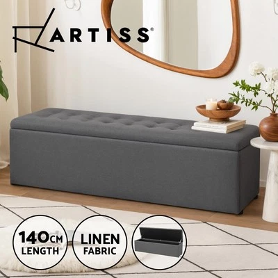 Artiss Storage Ottoman Blanket Box Bench 140cm Linen Chest Foot Stool Dark Grey - image 1 of 4
