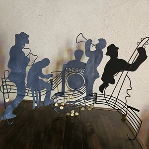 Metall Skulptur Jazz Musik Band Sax Trompete Klavier Schlagzeug Sockel Wandbild klappbar - Bild 1 von 14