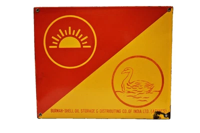Vintage Burmah Shell Oil Enamel Sign Petrol Gas Station Advertising Board 12x10 - Image 1 of 4