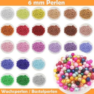 Wachsperlen 6 mm - Set Kinder Armband Acryl Perlen 6mm fädeln Bastelperlen Loch - Bild 1 von 4