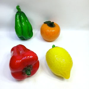 Lote De 4 De Colección Frutas Vegetales Sopladas A Mano Arte Vidrio Naranja, Limón, Rojo y Verde Pimientos - Imagen 1 de 6