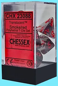 CHESSEX 7 POLYHEDRAL DICE SET TRANSLUCENT SMOKE w/ RED NUMBERS CHX23088 rpg D&D - Picture 1 of 3