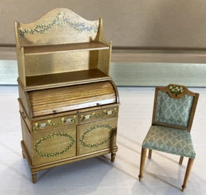 Artisan dollhouse miniature Tambour Desk and Chair artist signed Ezne 2001/05 - Picture 1 of 7