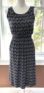 LL Bean Size XS Navy Sleeveless Dress Smocked Waist Lightweight Geometric Print - Picture 1 of 14