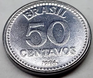 BRAZIL 1986 50 CENTAVOS Uncirculated VINTAGE COIN - KM#604 - 21mm - Picture 1 of 4