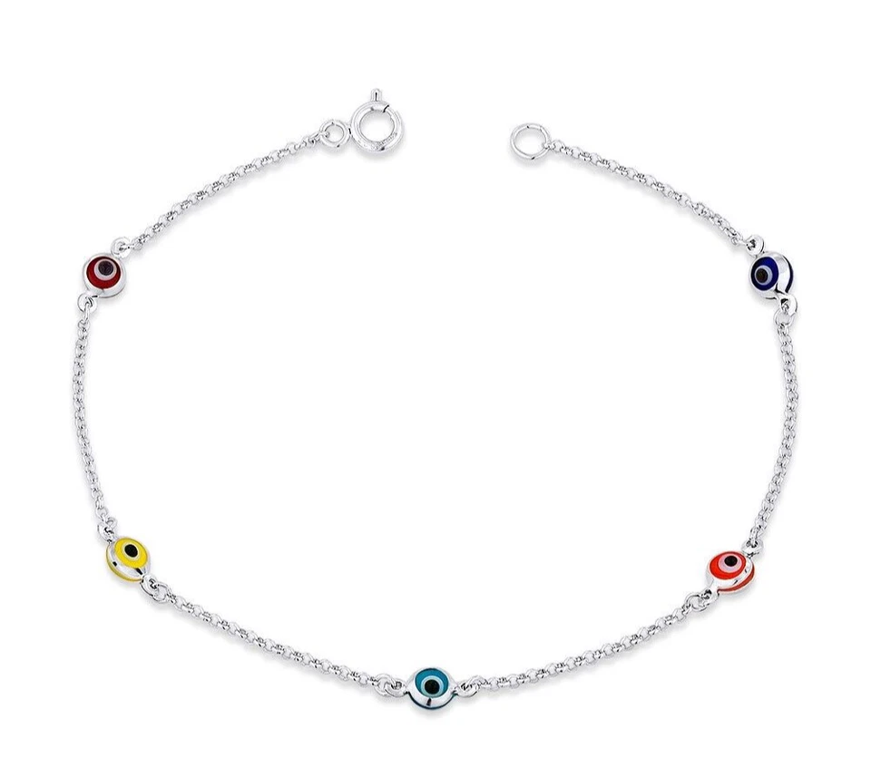 Solid 14k White Gold Protection from Evil Eye Religious Bracelet Spring Ring - Image 1 of 1