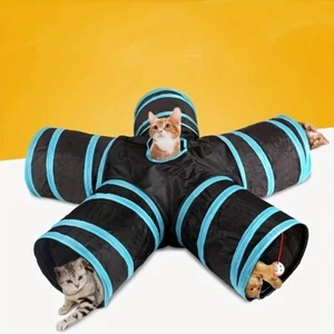 5-Way Collapsible Pet Tunnel With Hanging Bell Ball - Perfect For Playful Cats - Picture 1 of 9