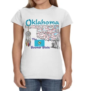 Ladies Graphic Tee - Oklahoma State Map Souvenir T-shirt - Picture 1 of 1