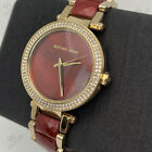 New Michael Kors Mk6427 39mm Parker Red Chronograph And Gold Women's Watch