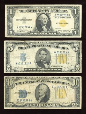 Set of 1934 $1  $5  $10  Yellow Seal North African Emergency Notes - Image 1 of 2