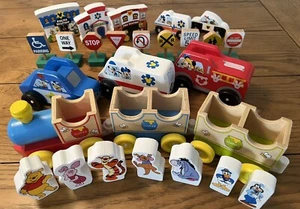 Disney Melissa And Doug Wooden Cars Winnie The Pooh Train Mickey Mouse Vehicles - Picture 1 of 5