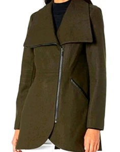 French Connection Womens Tulip Hem Asymmetrical Wool Blend Coat Wing Collar S - Picture 1 of 13