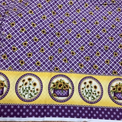 Angela Anderson VIP Cranston Sunflower Border Print Plaid  Fabric BTY/60”W - Image 1 of 4
