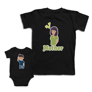 Mom and Baby Matching Outfits Mother Heart Love Boy Smiling Cotton Match Clothes - Picture 1 of 9