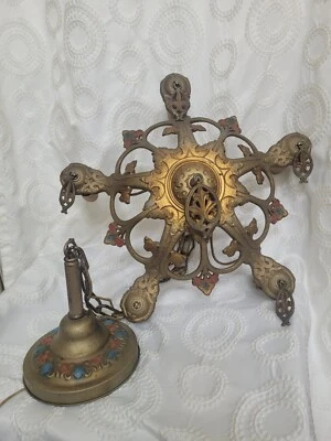 Art Nouveau Deco Arts & Crafts Era 5 Light Polychrome Original Finish intact - Image 1 of 4