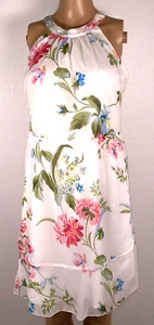 Ann Taylor Shift Dress Size 2 Floral Pink Blue Sleeveless Halter Neckline Lined - Picture 1 of 5